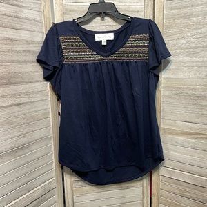 Ladies Navy Ruffle Sleeve Top